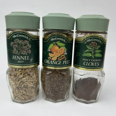 McCormick Spice Jars Sealed Orange Peel Used Fennel Cloves Vintage Green Lid Lot - Image 1 of 4