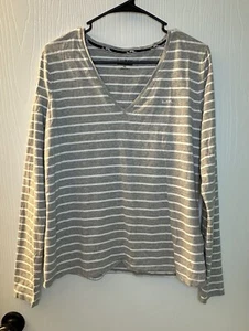 Lauren Ralph Lauren Active grey & white stripes long sleeve shirt women’s XL - Picture 1 of 7