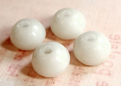 Set of 4 Antique Ball Shaped White China Whistle Buttons ~ just under 1/2"  12mm - Image 1 of 4