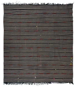7.2x7.8 Ft Unique Hand-Woven Striped Kilim, Vintage Flat-Weave Anatolian Rug - Picture 1 of 5