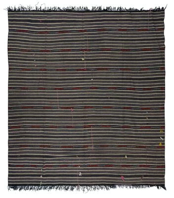 7.2x7.8 Ft Unique Hand-Woven Striped Kilim, Vintage Flat-Weave Anatolian Rug - Image 1 of 4