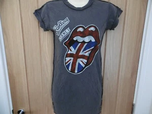 *NEW* AMPLIFIED ROLLING STONES UNION JACK LICK GREY HIP LENGTH TOP SIZE S 8 - Picture 1 of 4