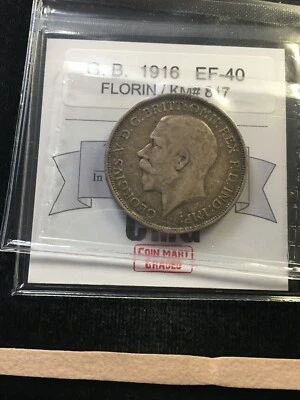 1916  Great Britain, Florin/Two Shillings, Coin Mart  Graded**EF-40** KM# 817 - Image 1 of 4