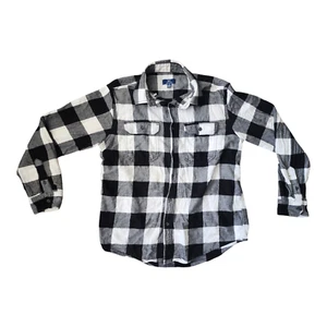 Men’s George Flannel Shirt Black & White Plaid Size M Long Sleeve Button Down - Picture 1 of 4