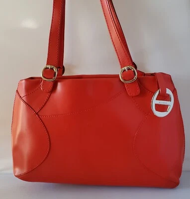 Classic NICOLI Italy Genuine Leather red satchel shoulder HandBag tote w/ charm - Image 1 of 4