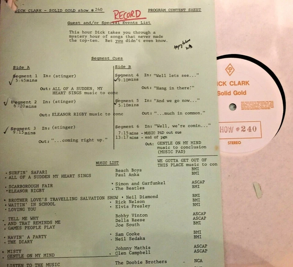 RADIO SHOW: #240 IT NEVER MADE TOP 10: ELVIS, ANIMALS, BEACH BOYS, BEATLES,RICKY - Image 1 of 1