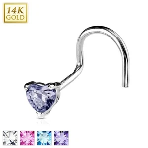 Piercing Nasale Oro Bianco 14K Con Gemma Cuore - Foto 1 di 5