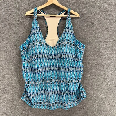 Camiseta Tankini Ava & Viv Mujer 26W Plus Azul Geométrico Sin Mangas Espalda Corredora Push Up Foto 1 de 4