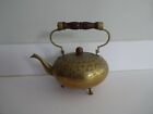 Vintage Small Brass Effect Footed Teapot, Wooden Handle,ornate flower dec -lot 2