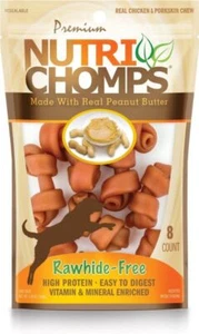 Nutri Chomps Rawhide Free Real Chicken Porkskin Mini Dog Chews Peanut Butter (8) - Picture 1 of 1