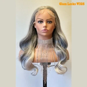 22'' lace front gray body wave synthetic wig-22'' fit cap | Glam Locks Wigs - Picture 1 of 7