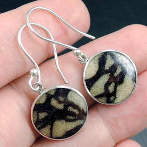 925 Sterling Silver Round Tiger Coral Earrings Jewellery - Picture 1 of 5