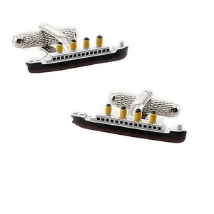 Titanic Cruise Ship Cufflinks Metallic Shaped  Onyx-Art CK911 with Pen - Picture 1 of 3