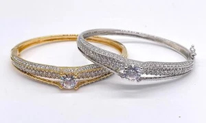 Sterling Silver / Gold Plated VICTORIA WIECK Pave Bridge CZ Bangle Bracelet--NIB - Picture 1 of 13