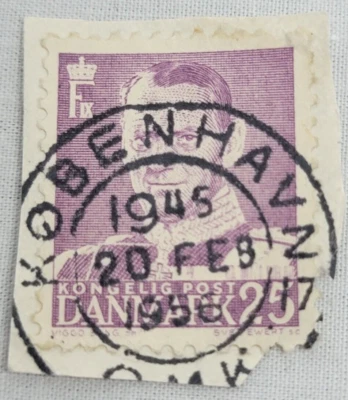 Почтовая марка Kongelig Danmark ~ король Фредерик IX ~ 25 фиолетовая ~ отправленная ~ 1945 ~ Y53 - Изображение 1 из 4