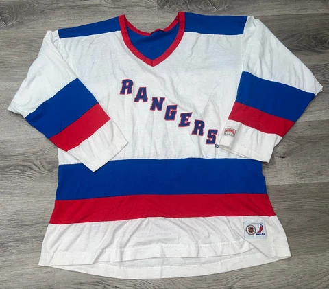 Vintage NHL New York Rangers Nutmeg Mills Brian Leetch Long Sleeve Size XL Rare Cover