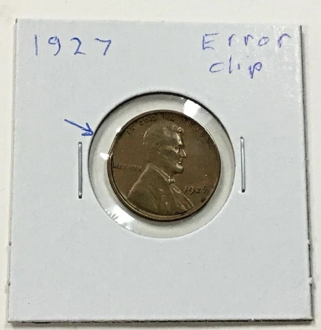 1927  Lincoln Wheat Cent - Clipped Planchet Error Coin XF Cover