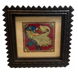 Butter Krishna Tanjore Painting 22K Gold Foil Framed Pooja Décor Bird Peacock - Picture 1 of 8