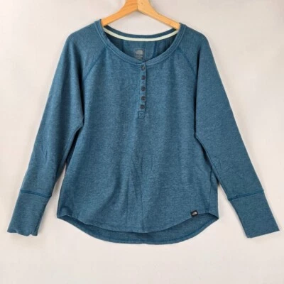 Camisa feminina The North Face grande azul Henley pulôver viagem camada Gorpcore - Imagem 1 de 4