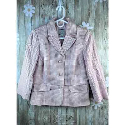 Blazer Old Navy Mujer Talla Mediana Blanco Rosa Rayas Forrado Muescas Solapa Botón Foto 1 de 4