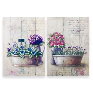 Quadri su legno decorativi Shabby Chic Nuvole di Stoffa cesti di fiori 6723 - Foto 1 di 4