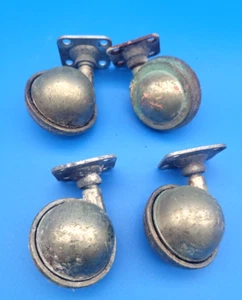 Vintage Brass Tone Ball Caster Wheels 2” Set of 4 MCM Furniture Rollers - Picture 1 of 4