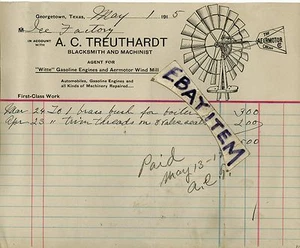 1915 LETTERHEAD Georgetown Texas A C TREUTHGARDT blacksmith AERMOTOR WIND MILL - Picture 1 of 1