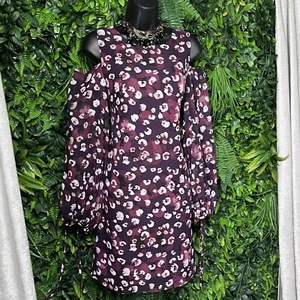VINCE CAMUTO Dress Women 8 Purple Cold Shoulder Floral Shift Round Neckline 2020 - Picture 1 of 9