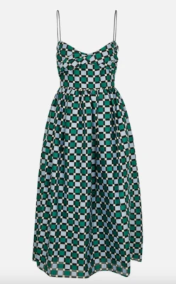 Nuevo con etiquetas Vestido Midi Stine Goya Arya Estampado a Cuadros Verde/Azul Marino Ajuste Acampanado XXS Foto 1 de 4