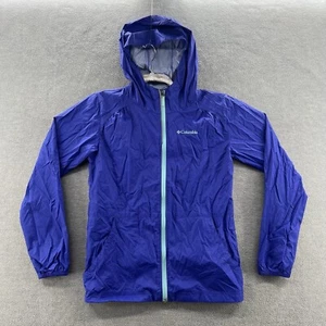 columbia boys size L14/16 blue full zip hooded windbreaker packable jacket - Picture 1 of 10