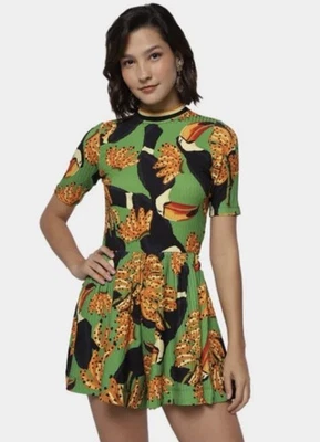 Mono tropical con cinturón estampado de tucán FARM Rio para mujer talla P nuevo Foto 1 de 4