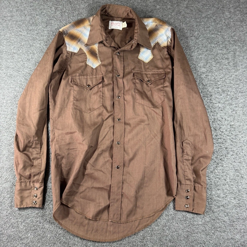 Camisa De Colección Wrangler Colas Largas Perla A Presión Hombres M Marrón Cuadros Yugo Rockabilly Foto 1 de 4