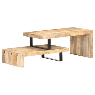 Coffee Table Natural Solid Mango Wood, Powder-Coated Iron Standard - Image 1 of 4