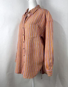 Anthropologie Pilcro Oxford Tunic Button Down Stripe Linen Blend Oversized XS - Picture 1 of 6