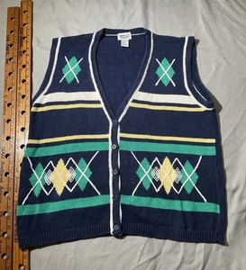Vintage 90er Napa Valley Strickjacke Pullover Weste Erwachsene XL blau Argyle Diamond Cottage - Bild 1 von 11