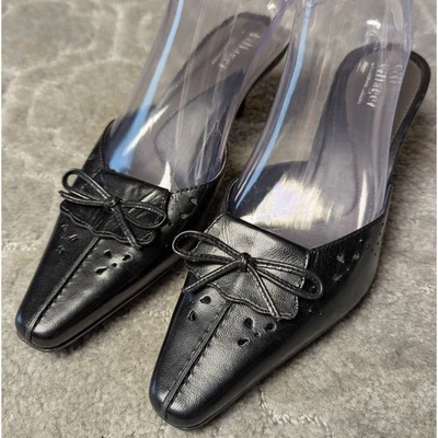 Liz Claiborne Kitten Heel Mules WOMENS 7.5M Lucille Flex black square toe bows - Image 1 of 4