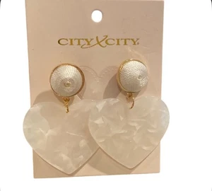 City X City Gold Tone White Heart Earrings - Picture 1 of 2