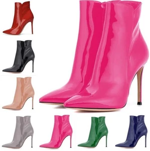 Chic Womens Pointy Toe Stiletto High Heel Ankle Boots Casual Zip Shoes Plus Size - Picture 1 of 21