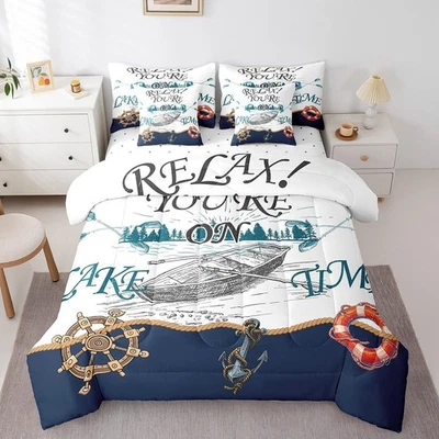 Conjunto de edredom náutico 7 peças queen, conjuntos de cama para casa no lago para adolescentes adultos,... - Imagem 1 de 4
