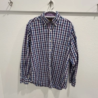 Camisa social Tailorbyrd xadrez punho flip roxo azul botão para cima masculina grande - Imagem 1 de 4