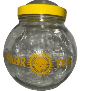 VINTAGE The Solar Tea maker Bubble Top Barattolo Vetro Giallo Rotondo Barattolo Coperchio Bolle - Foto 1 di 6
