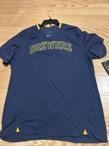 Nike MLB Milwaukee Brewers Navy Player Breath Baseball Top Sz XL BNWT NKAZ - Picture 1 of 8