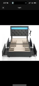 Twin Bed Frame Headboard with LED Light and Storage - Picture 1 of 1