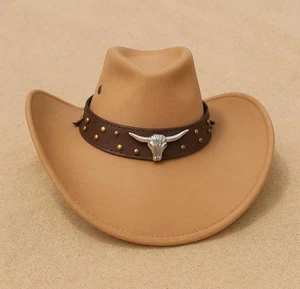 Brown suede Leather Skull Cowboy Hat: Western Rodeo Victorian formal Hat - Picture 1 of 2