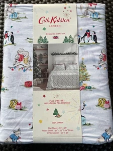 Cath Kidston FULL Cotton Christmas Sheet Set - Penguin Dogs Owls Polar Bear New - Picture 1 of 6