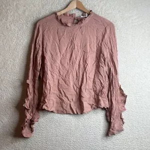 NWT Avec Les Filles Women's Pink Ruffle Long Sleeve Blouse M MEDIUM - Picture 1 of 10