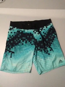 Adidas swim shorts Polyester Blue Black White String, 3 pockets, 1 Zipper Pocket - Picture 1 of 12