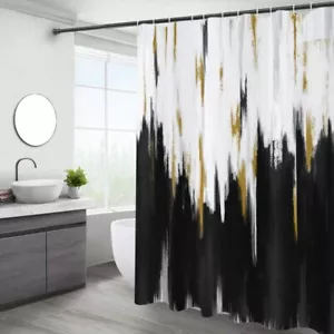 Shower Curtain Black White Gold Brush Strokes 7200 x 7200 Black and White - Picture 1 of 8
