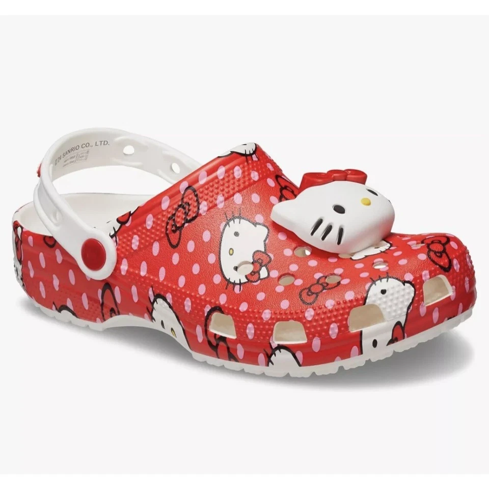 Crocs Hello Kitty Red Classic Clog Women's 9 Men's 7 Vented Lightweight