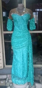 African Print Long gown Alisha turquoise Lace Ankara women clothing Maxi dress - Picture 1 of 1
